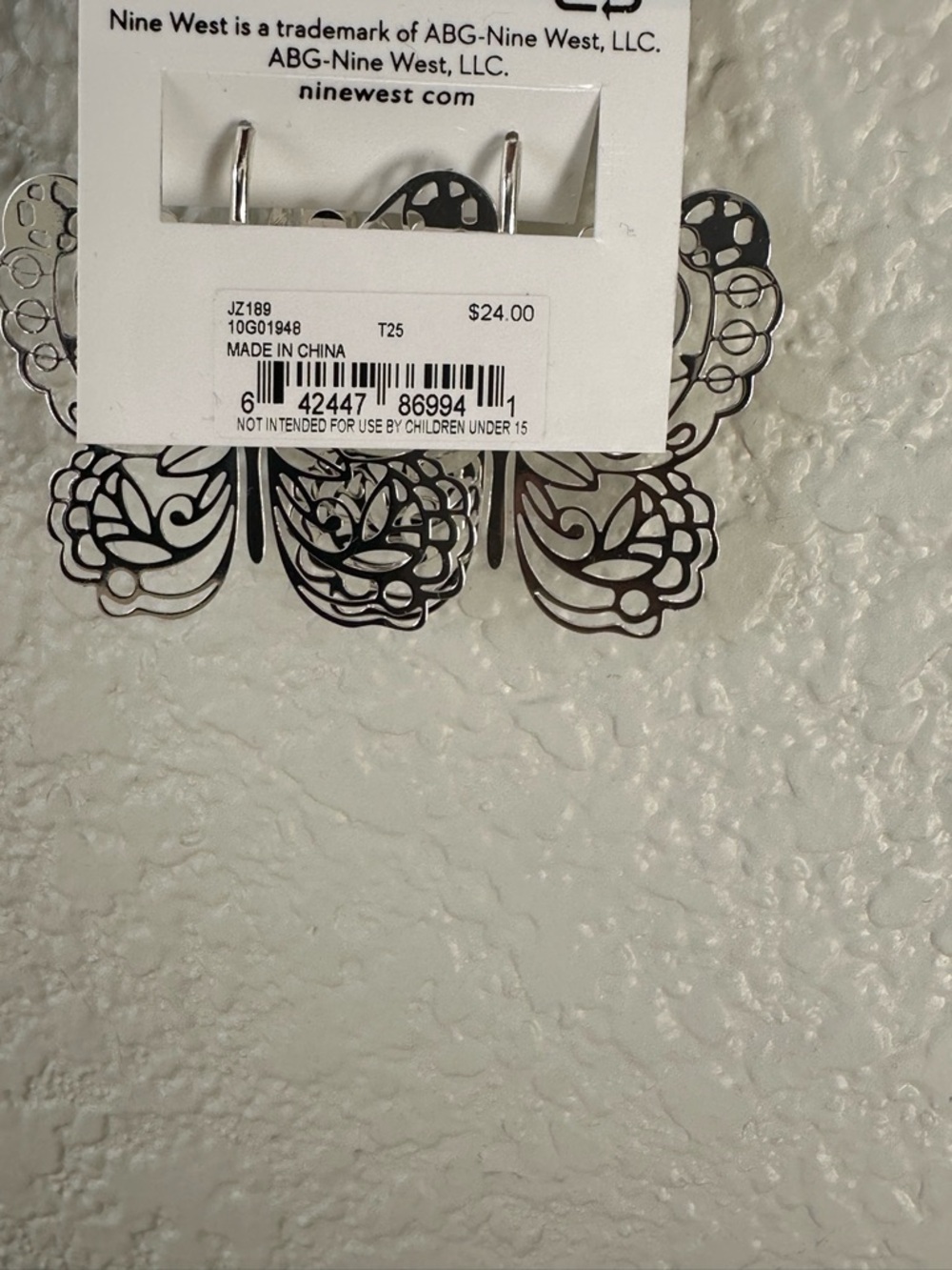 Nine West White Butterfly Filigree Drop Earrings - Picture 4 of 5